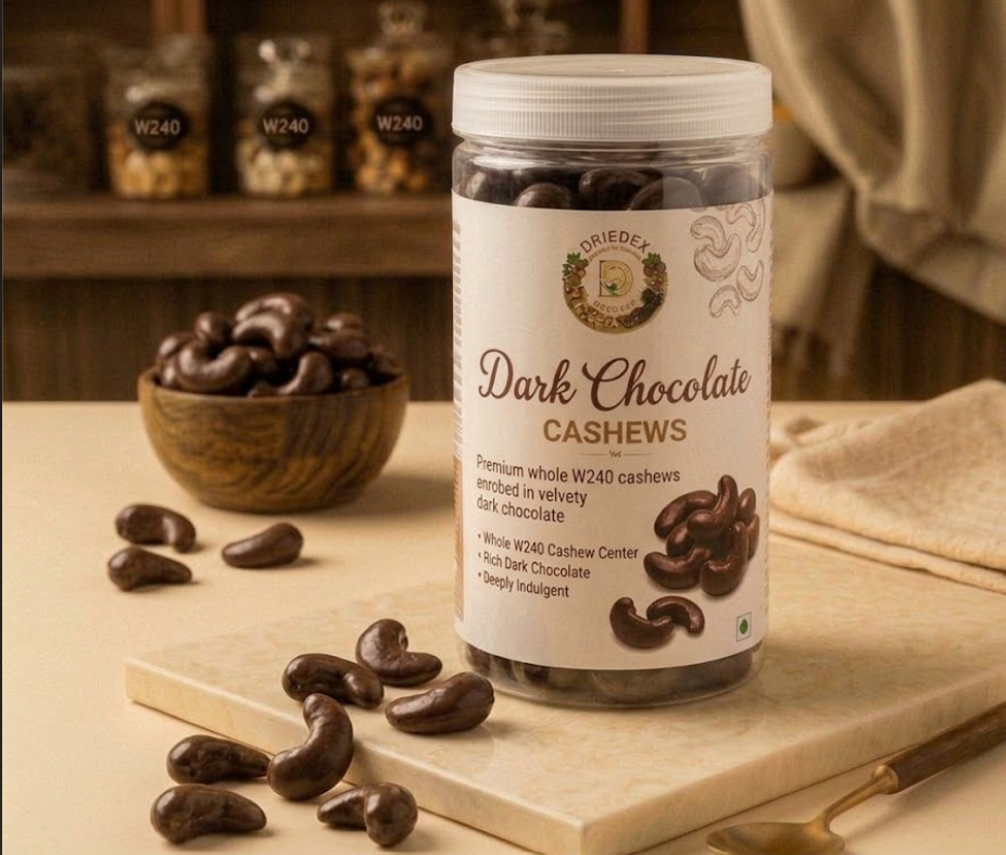 Dark chocolate coated cashew